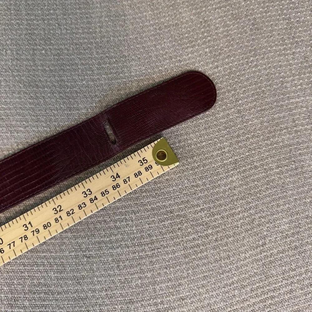 Vintage 80s Ginnie Johansen Wide Leather Croc Belt Burgundy Statement Sz Sm 526